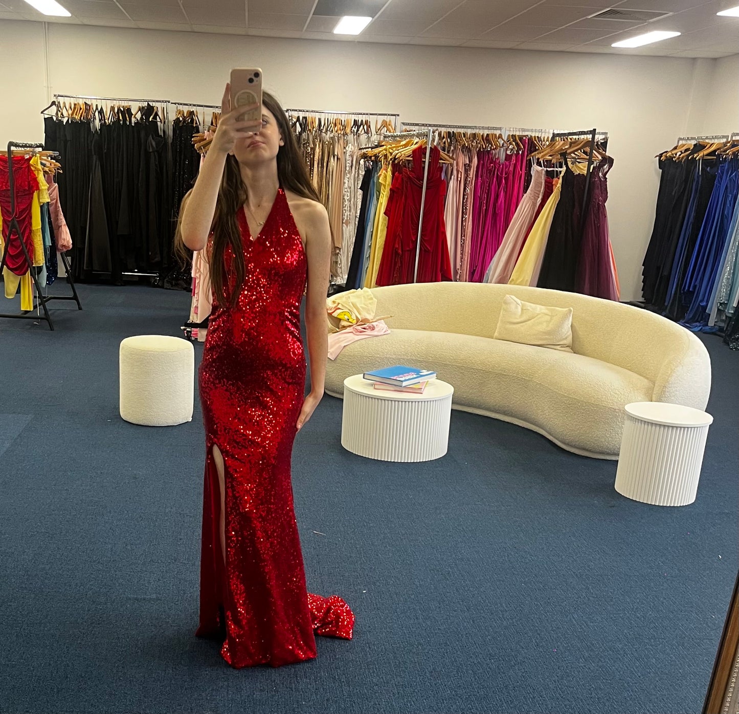 NB Lux Red sequin halter gown