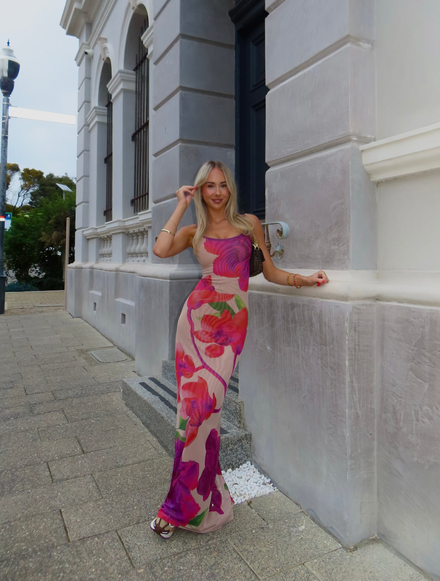 With Harper Lu Mesh Fuchsia Bloom Dress