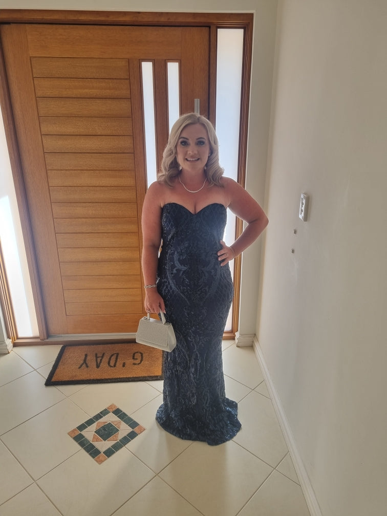 Bariano Detailed Strapless Gown Navy