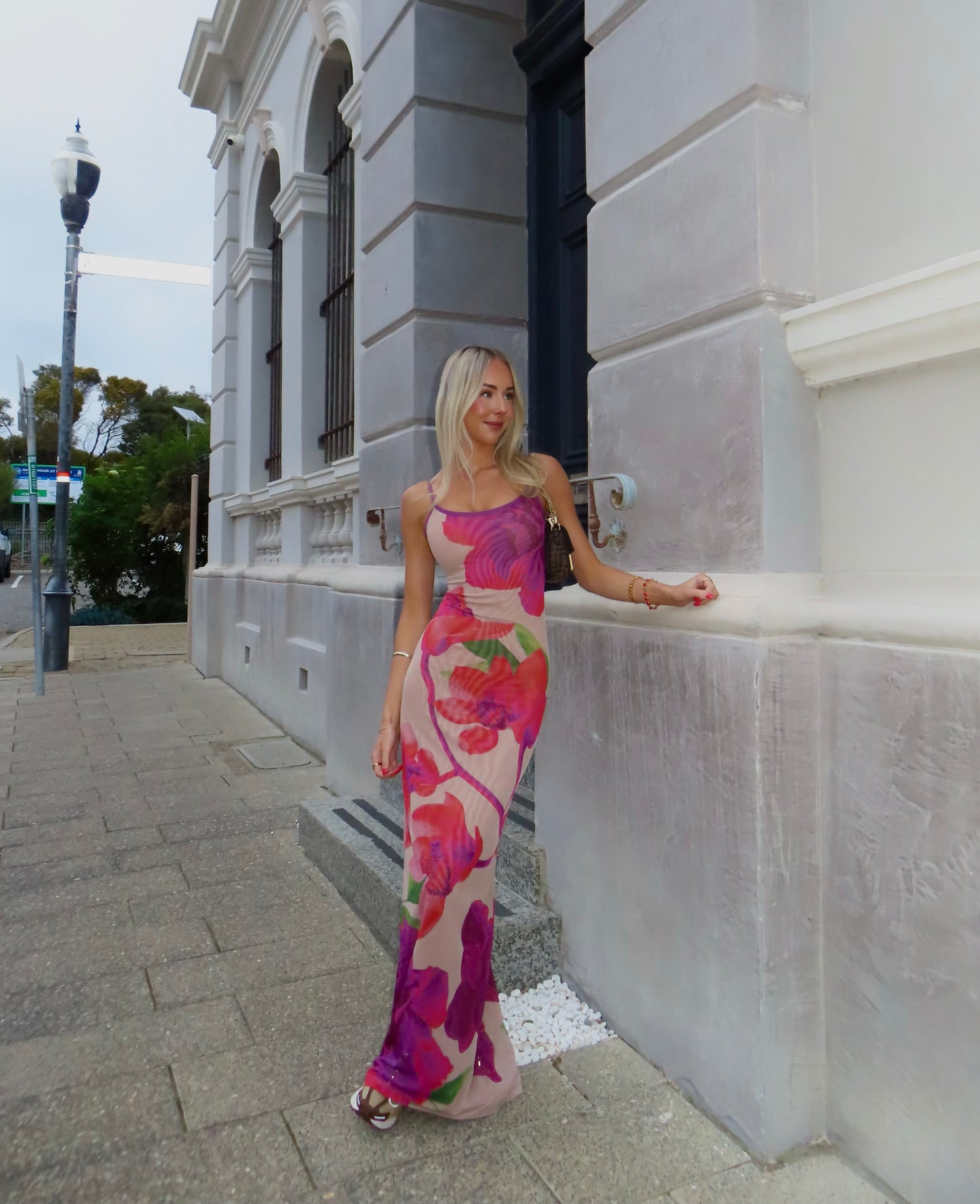 With Harper Lu Mesh Fuchsia Bloom Dress