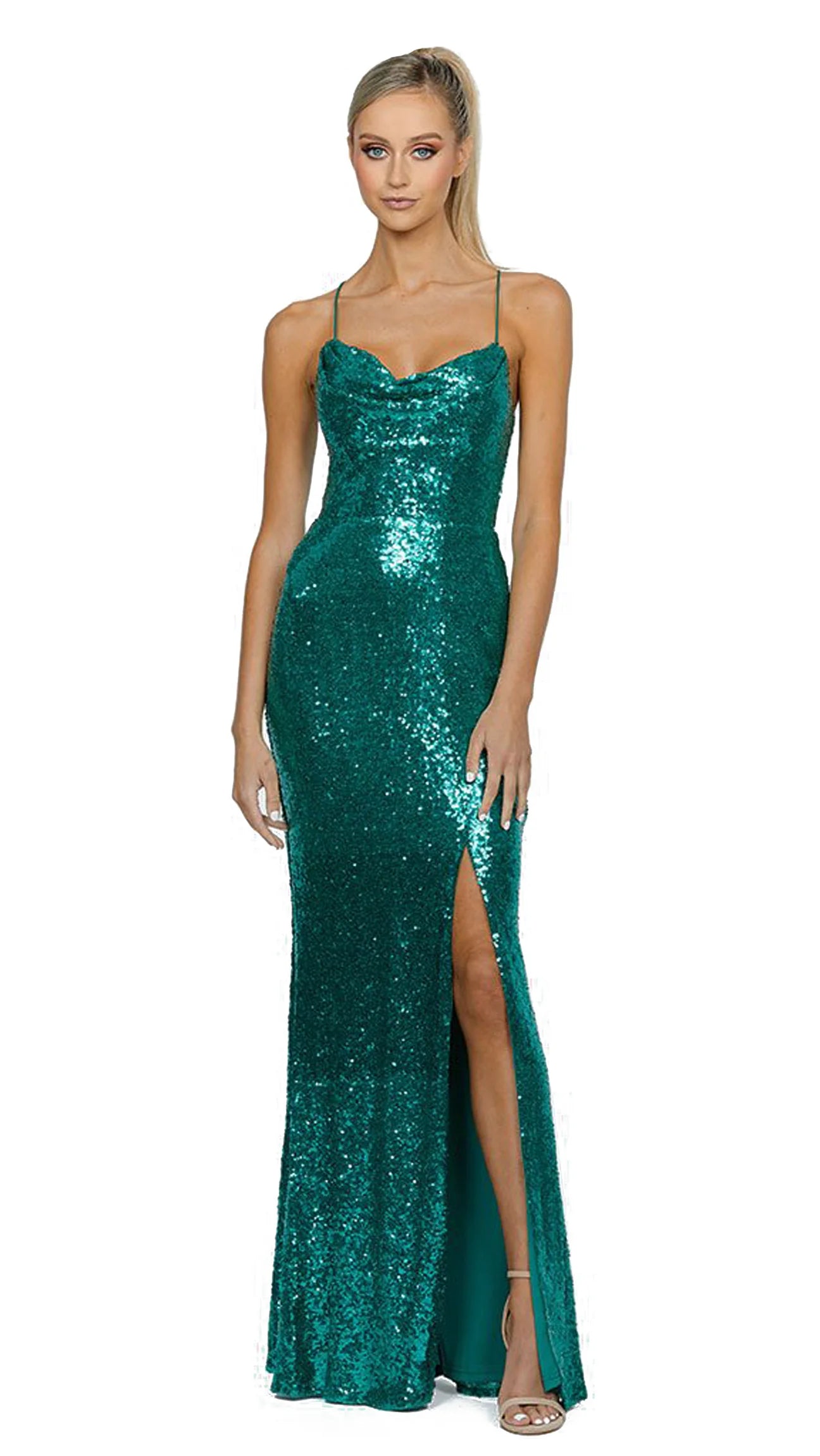 Bariano Stephanie Cowl Gown Emerald Bariano Stephanie Cowl Gown Emerald