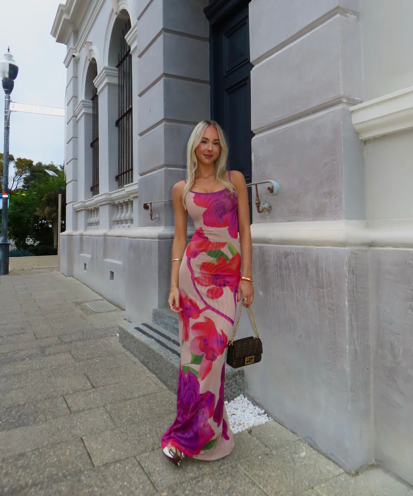 With Harper Lu Mesh Fuchsia Bloom Dress