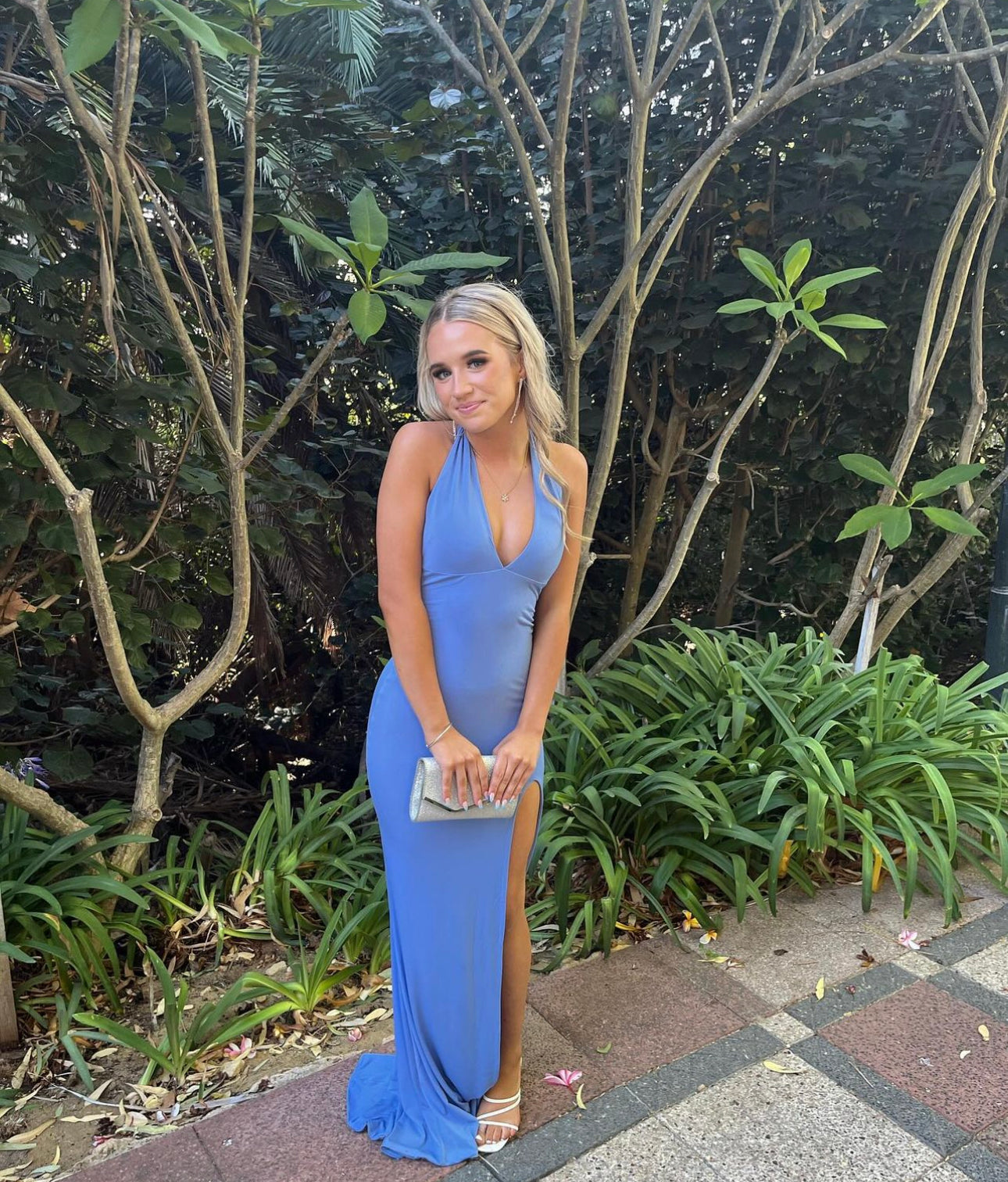 Nookie Illegal Side Split Halter Gown Blue