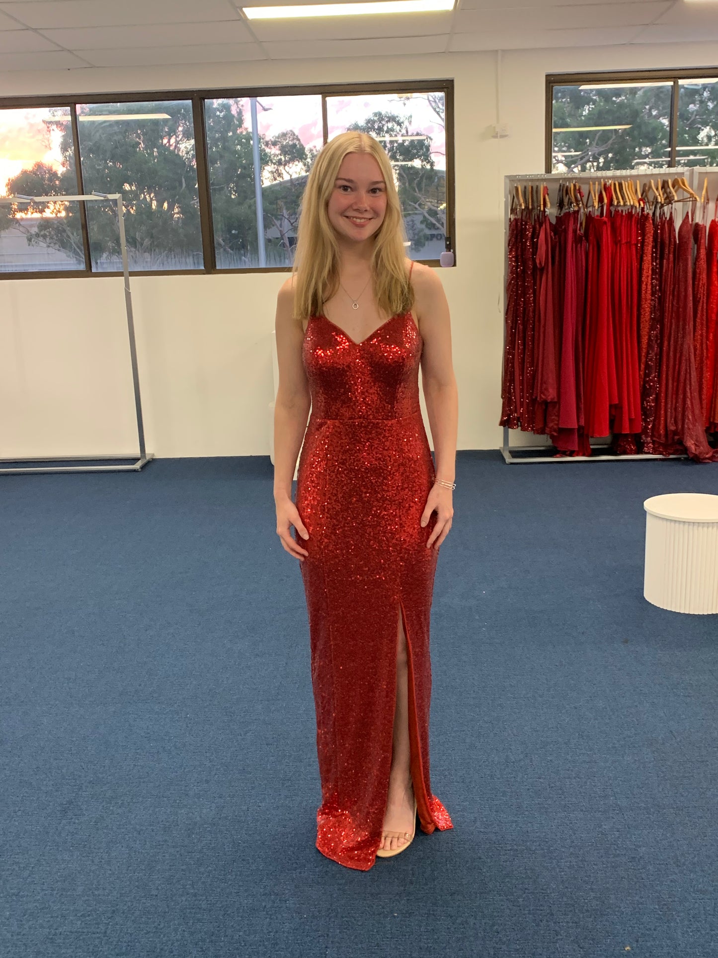 Bariano Hallee Sequin Gown Red