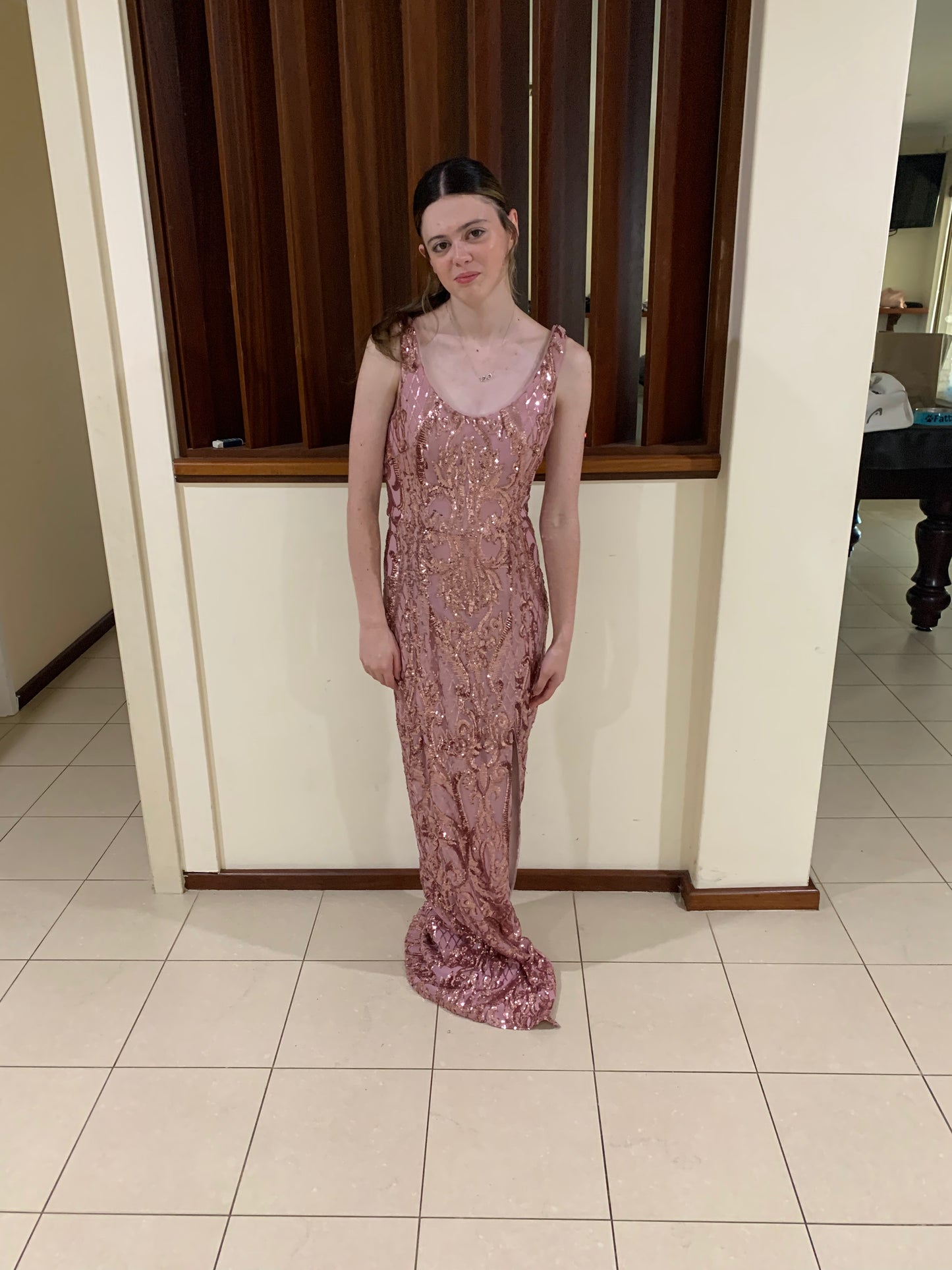 Bariano pink sequin gown