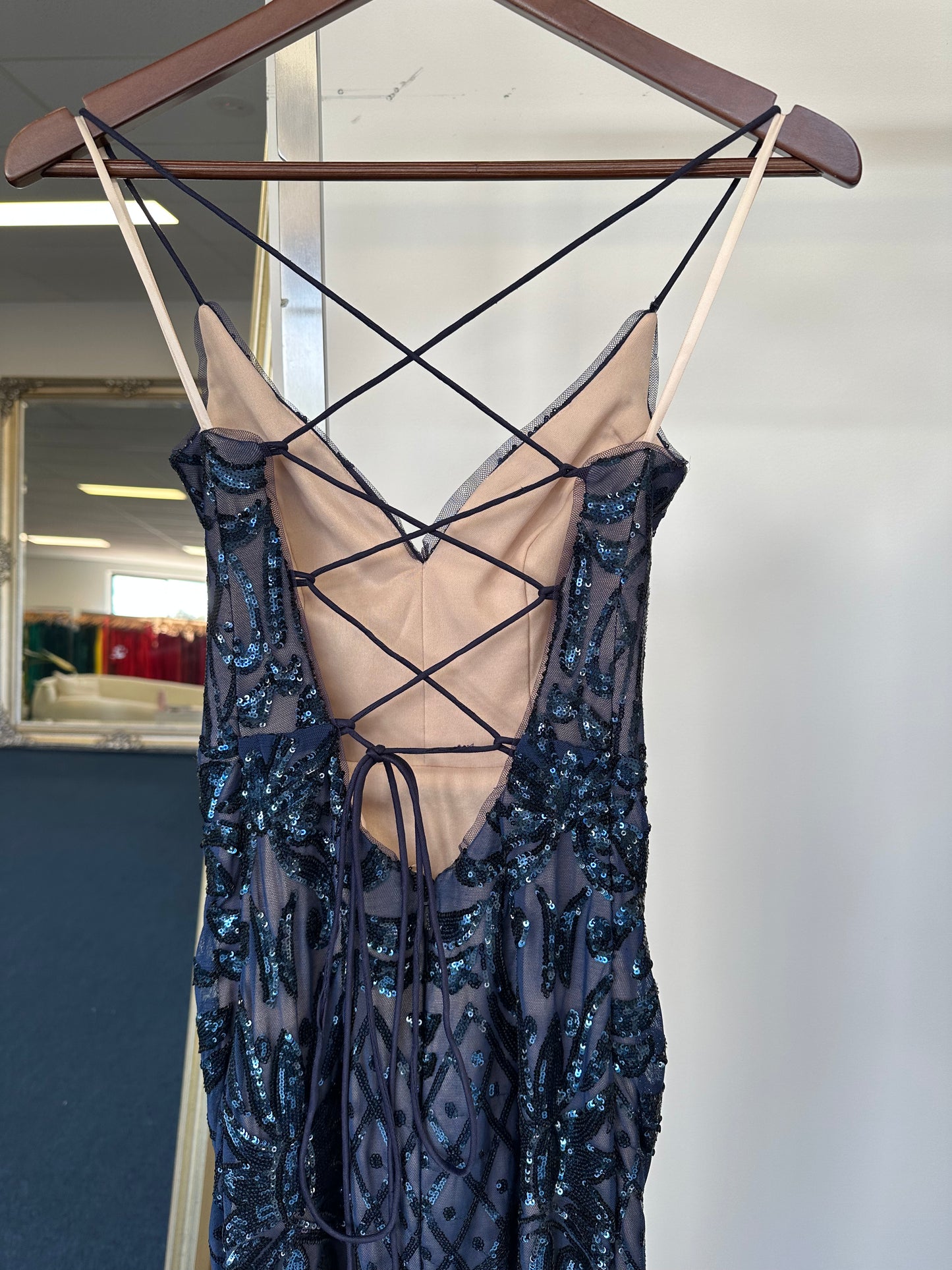 Bariano Sequin Strappy Gown Navy