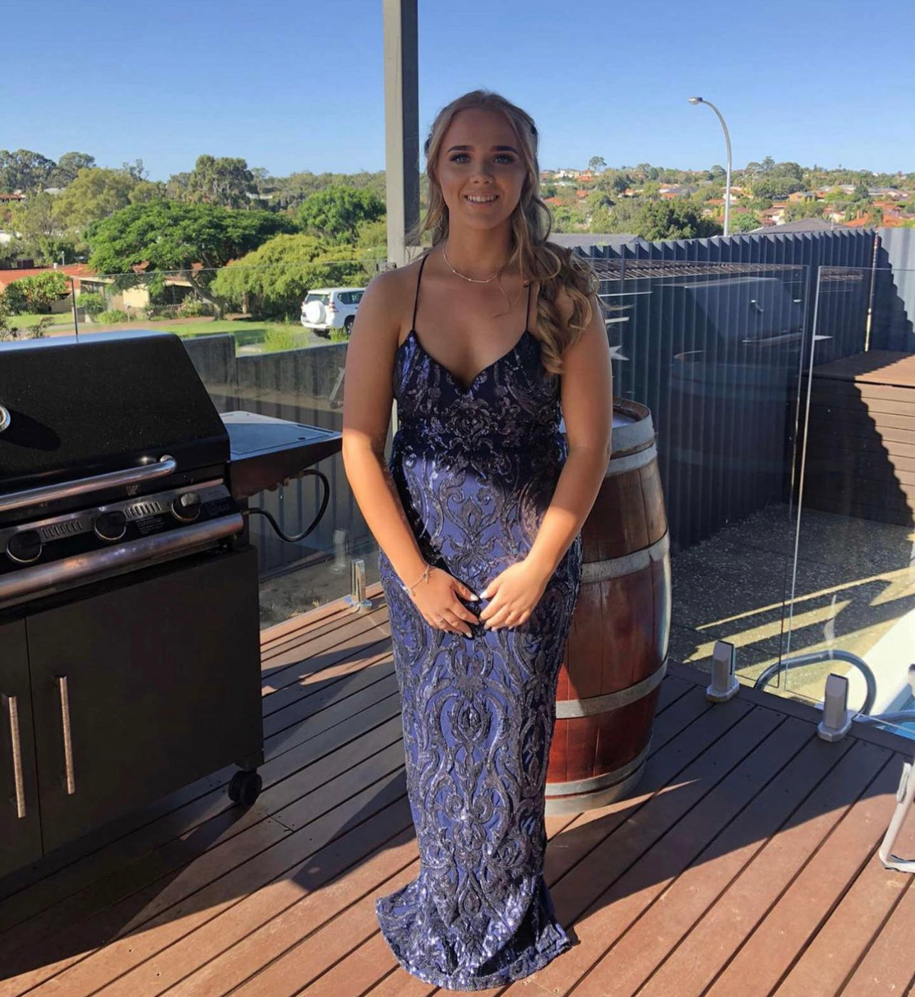 Bariano Detailed Sequin Gown Navy