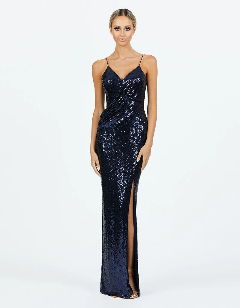 Bariano Analia Drape Gown Navy