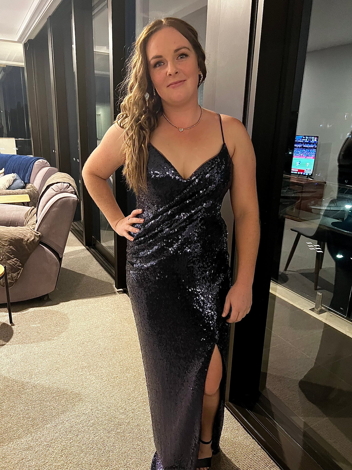 Bariano Analia Drape Gown Navy