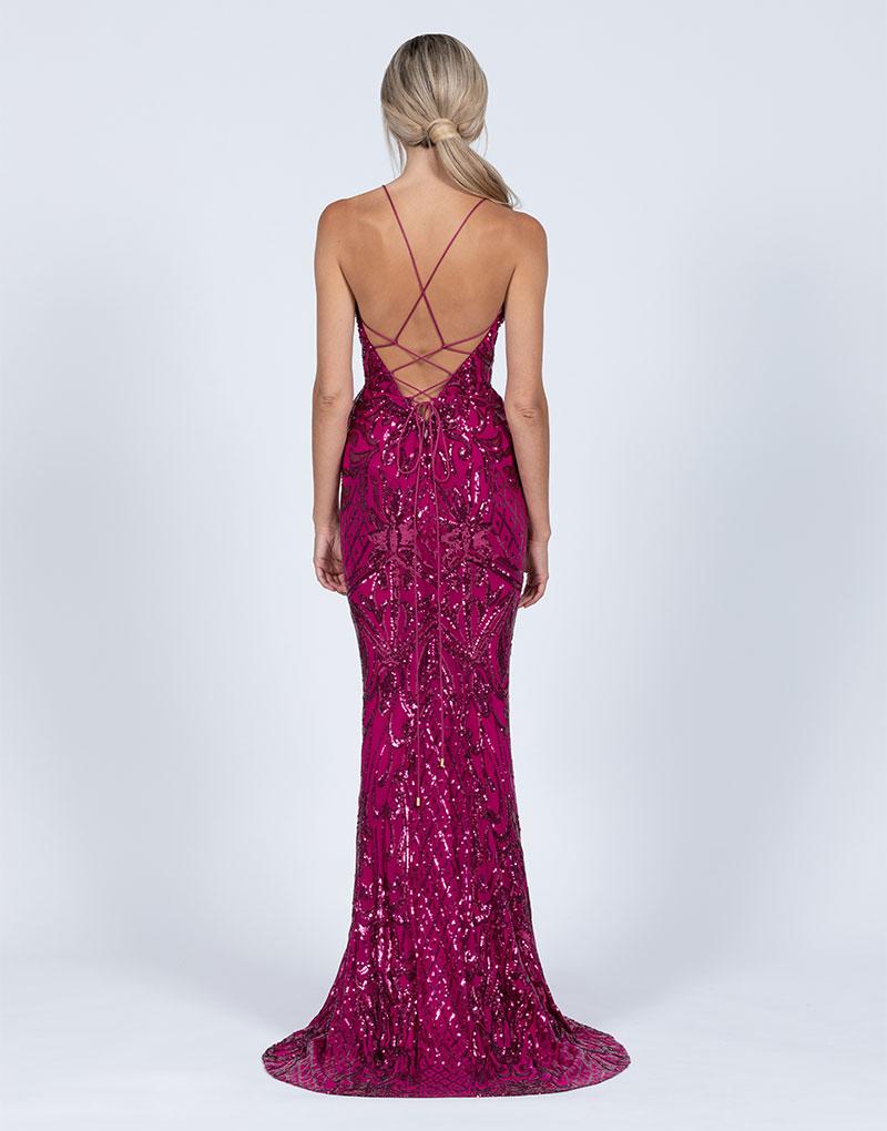 Bariano Ariel Strappy Gown Magenta