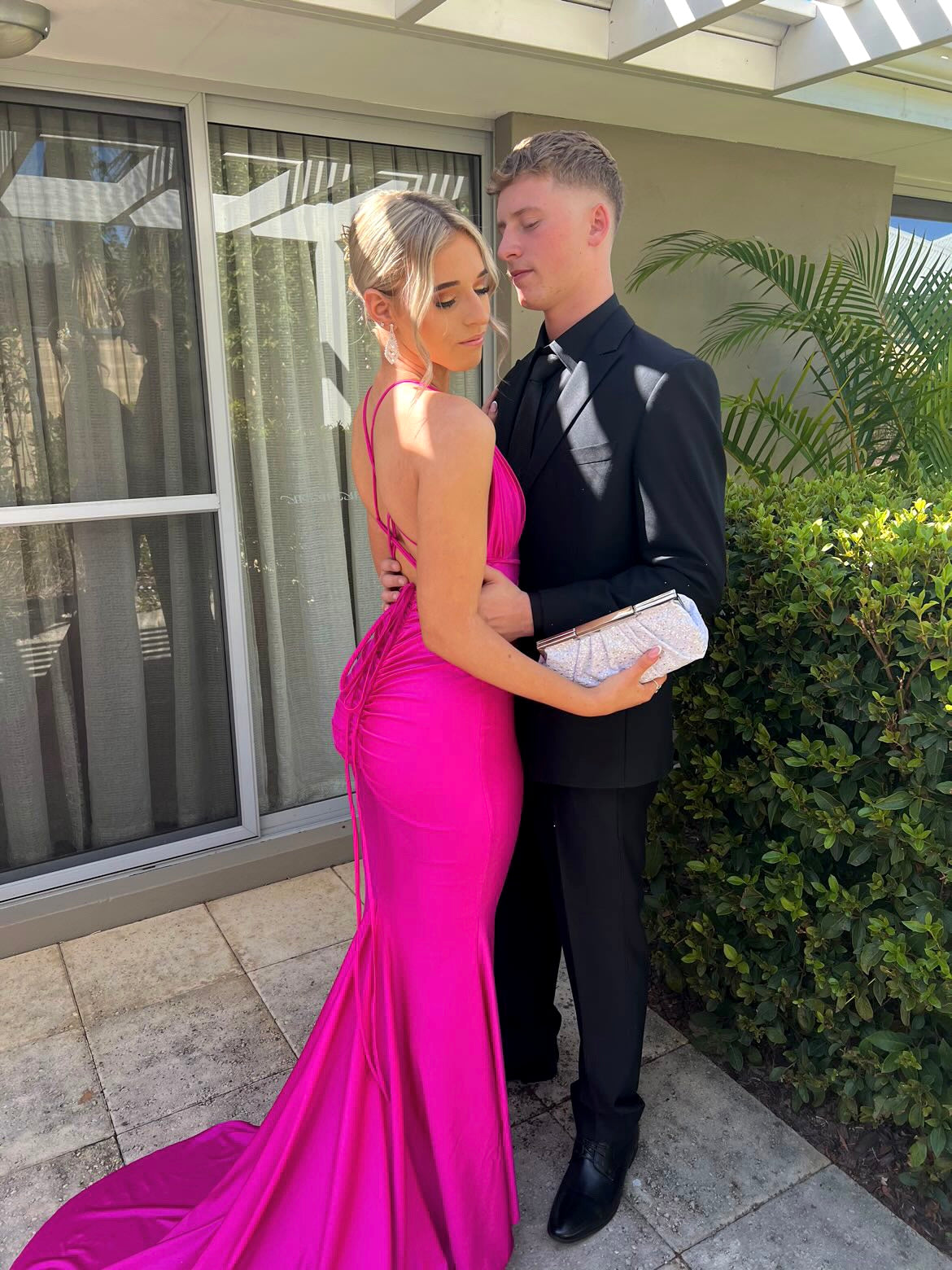 Custom Georgie Gown Train Hot Pink Hire For A Night Custom Georgie Gown Train Hot Pink Hire For A Night