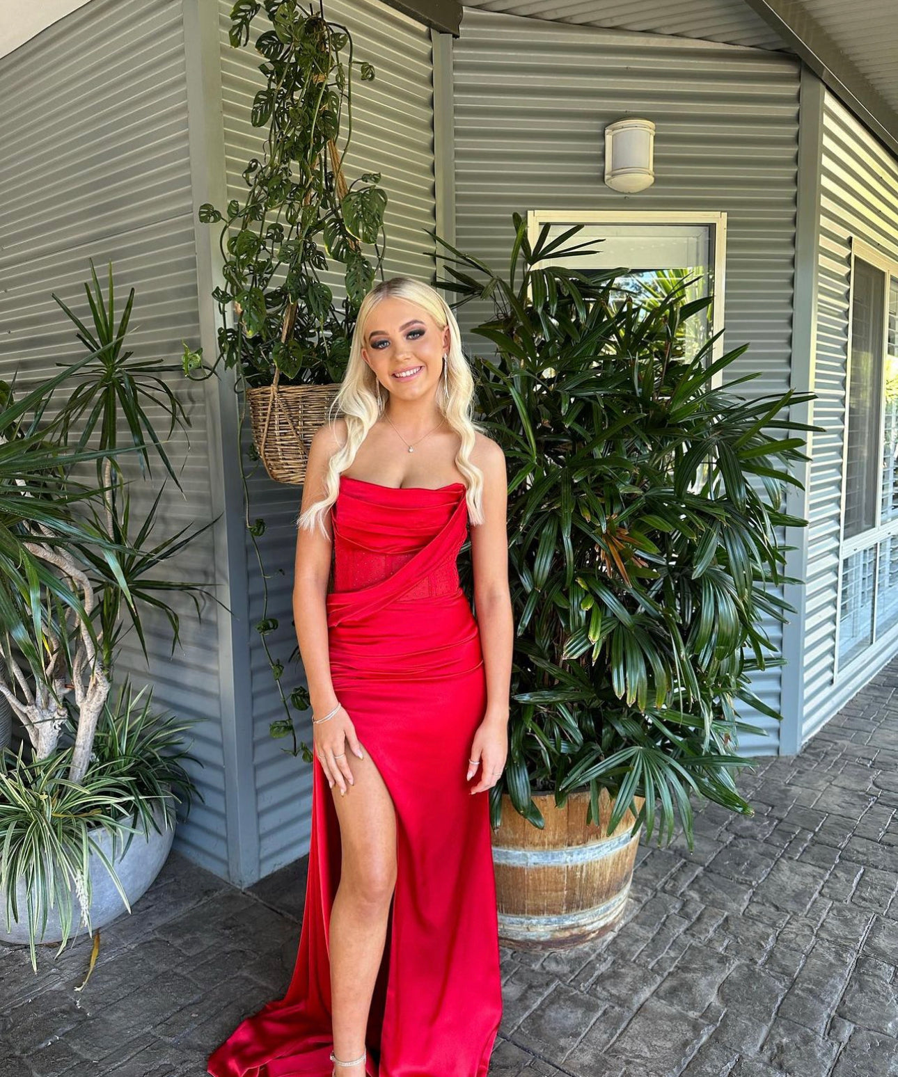 Miss Circle Crystallised Corset Gown Red