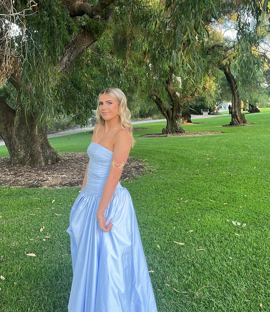 Aje Violette Bubble Hem Gown Baby Blue
