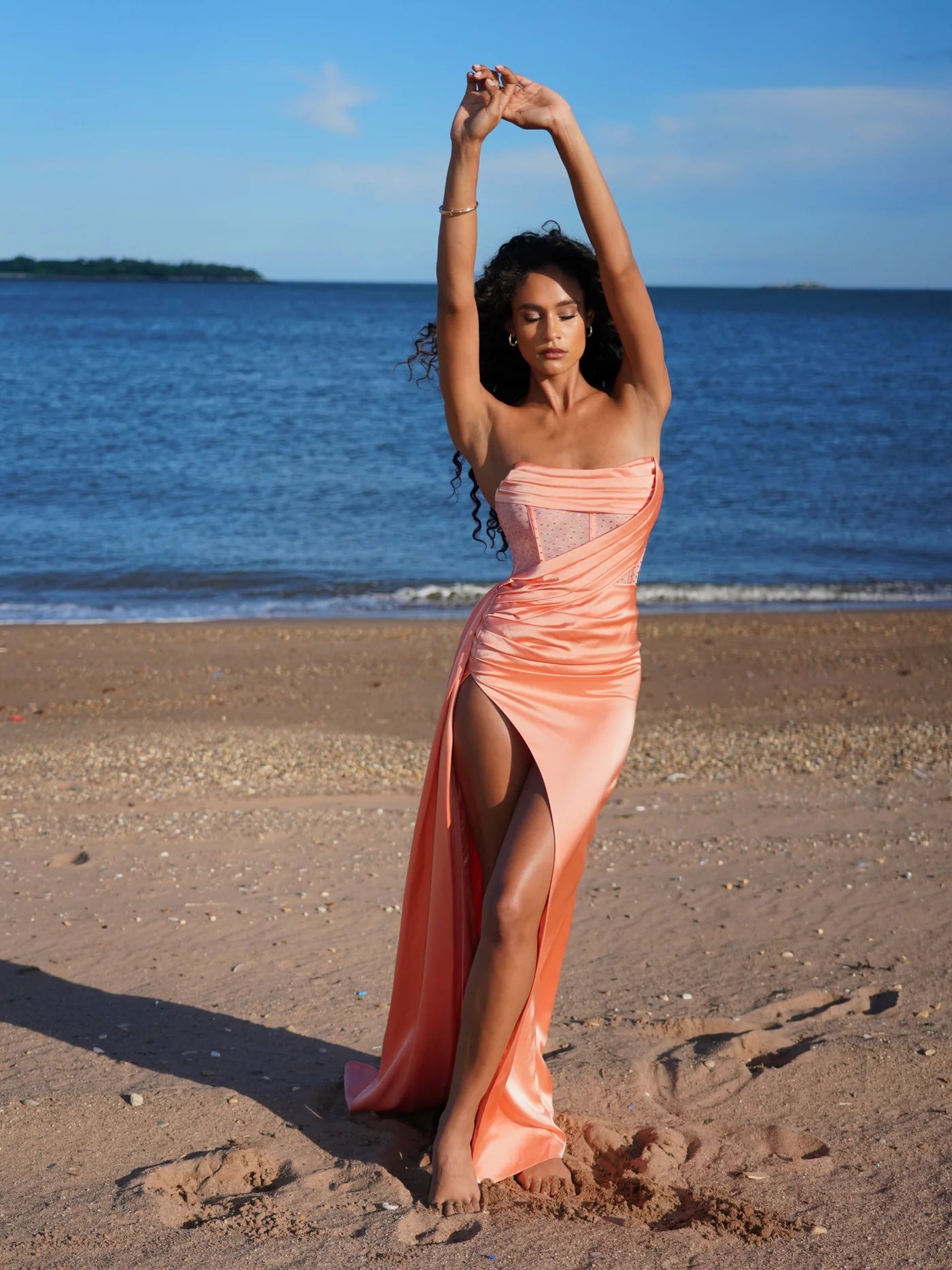 Miss Circle Crystallised Corset Gown Coral Miss Circle Crystallised Corset Gown Coral