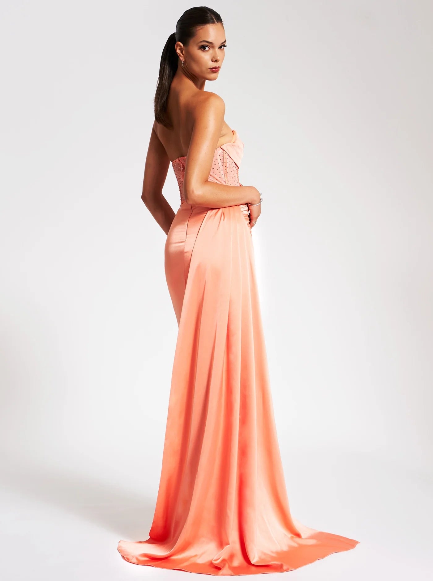 Miss Circle Crystallised Corset Gown Coral