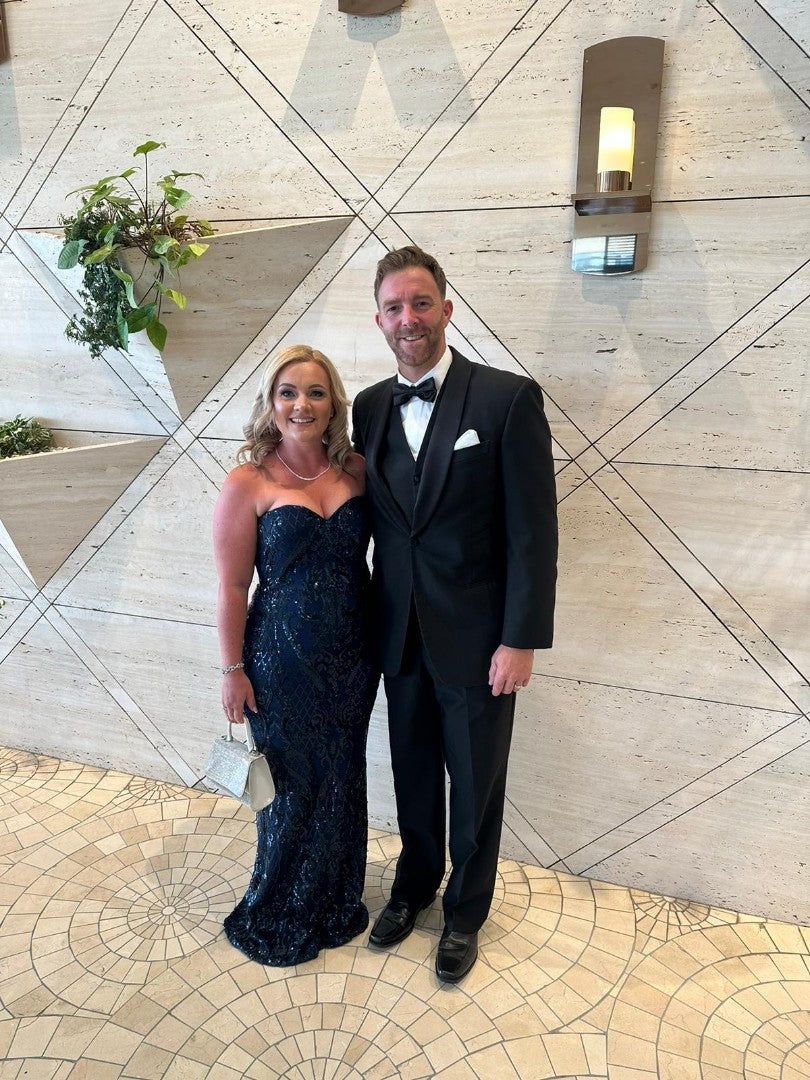 Bariano Detailed Strapless Gown Navy