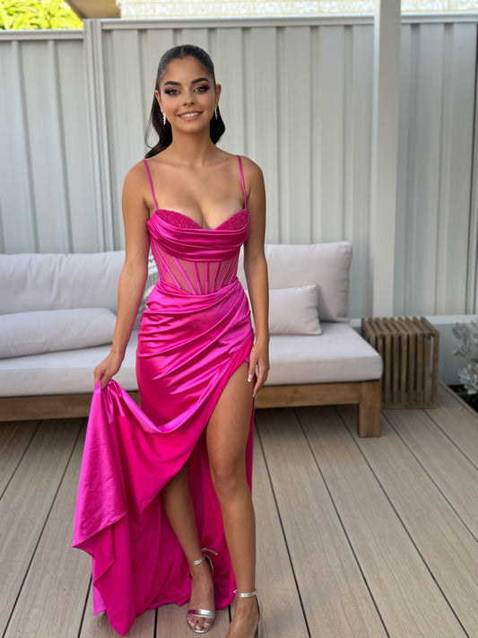 Bella Tori Corset Gown Fuchsia