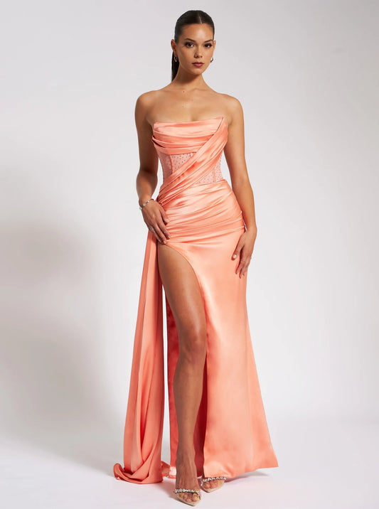 Miss Circle Crystallised Corset Gown Coral