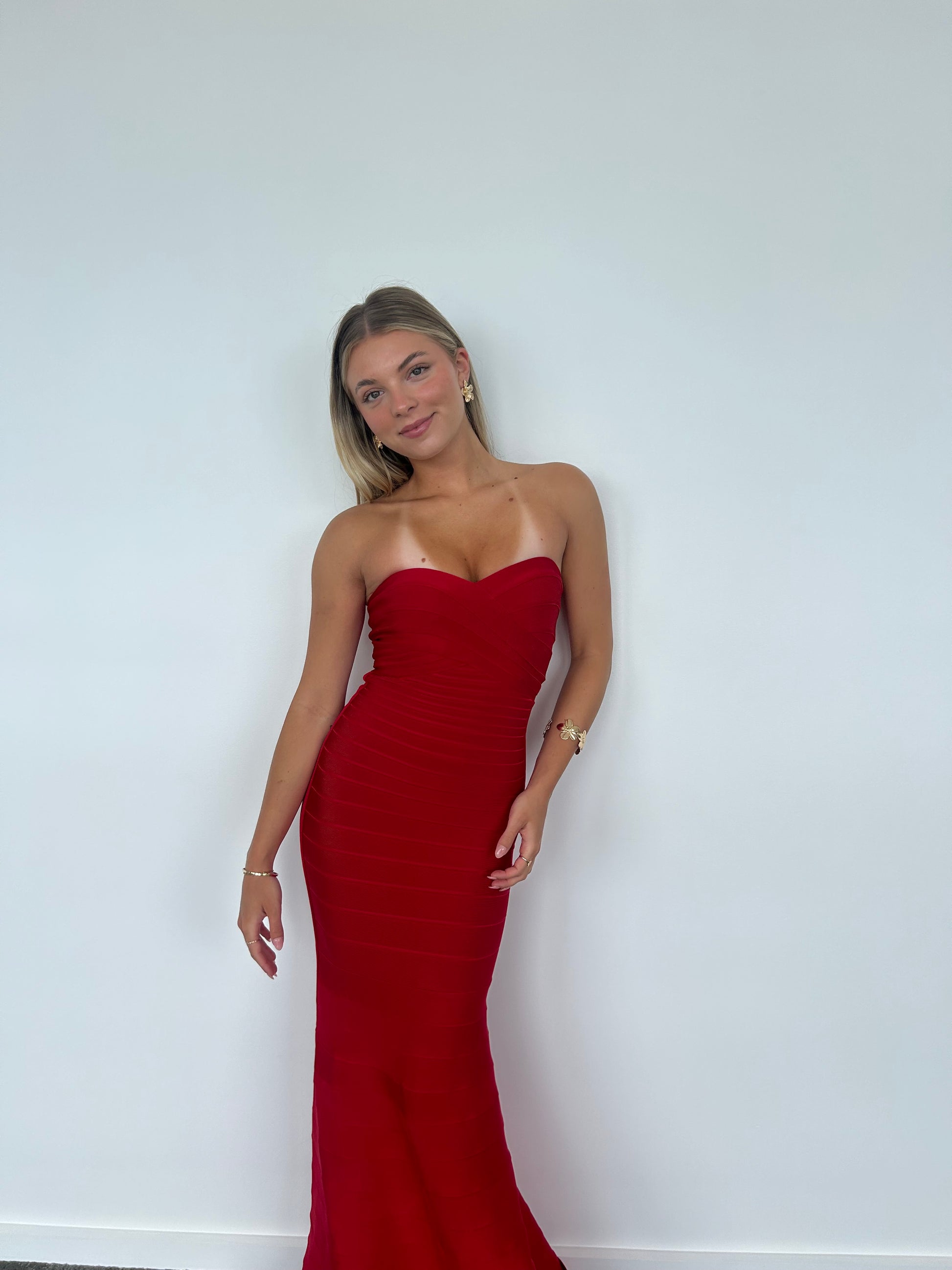 Herve Leger Sara Gown Red Hire For A Night Herve Leger Sara Gown Red Hire For A Night