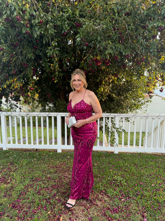 Bariano Ariel Strappy Gown Magenta