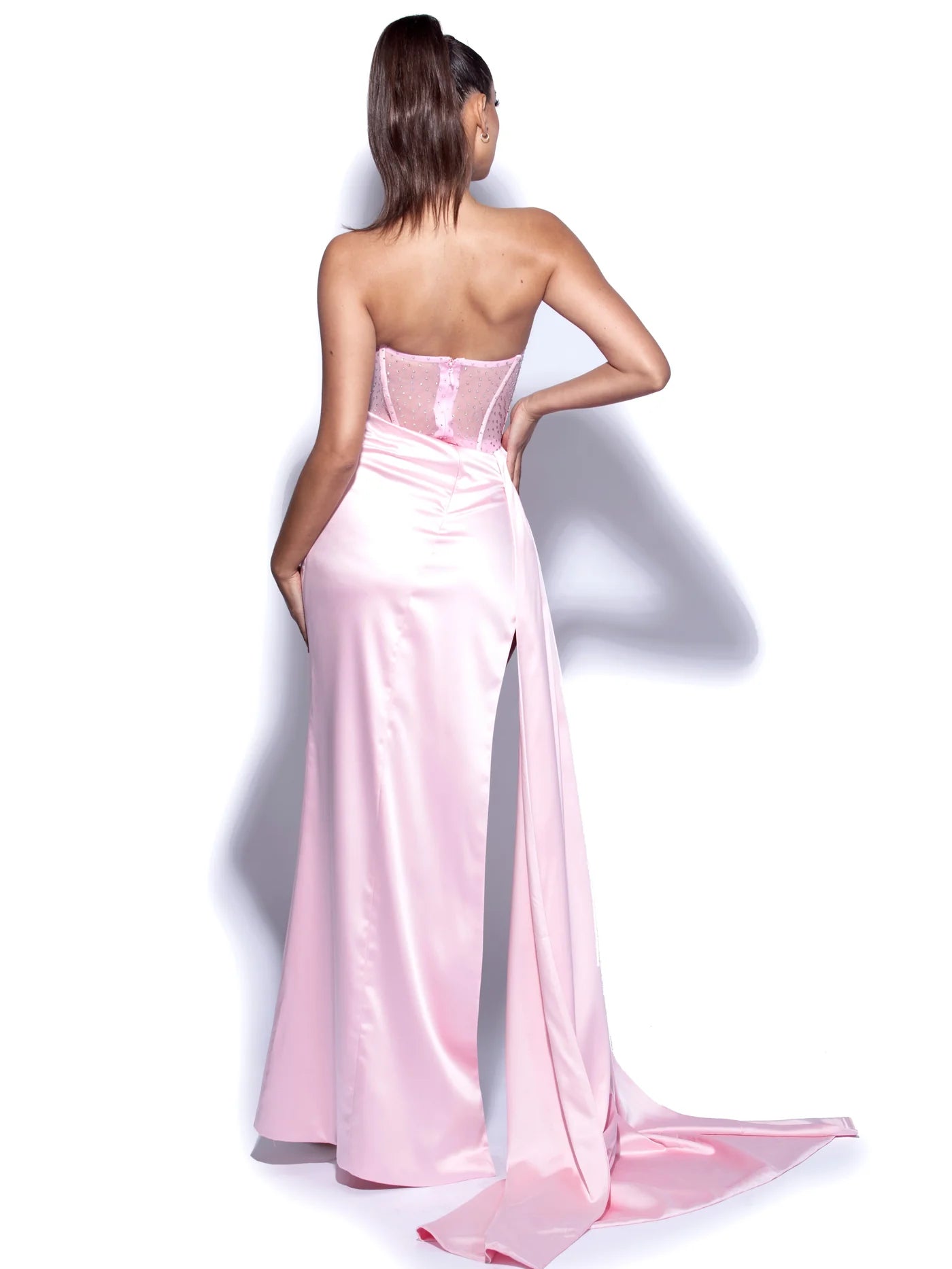 Miss Circle Crystallised Corset Gown Baby Pink