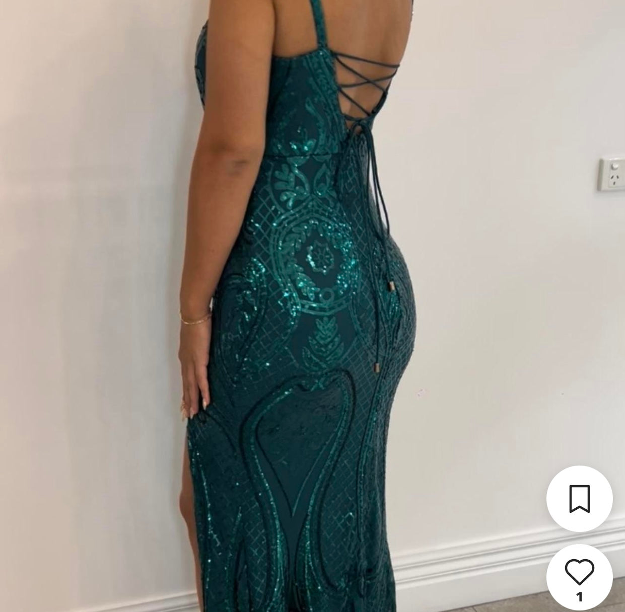 Bariano emerald corset back gown