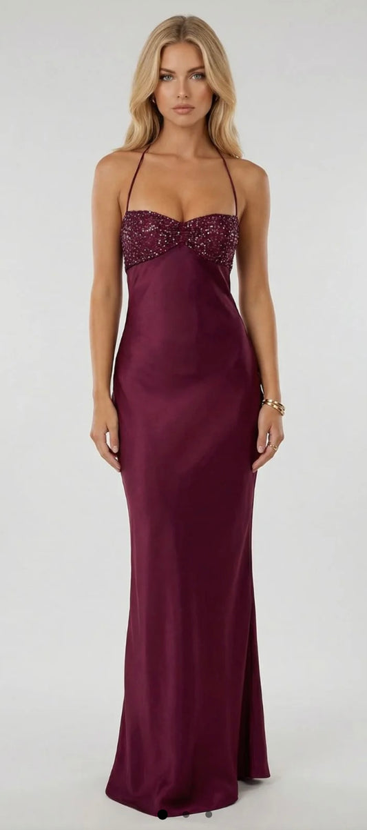 Lucy in the sky berry beaded maxi