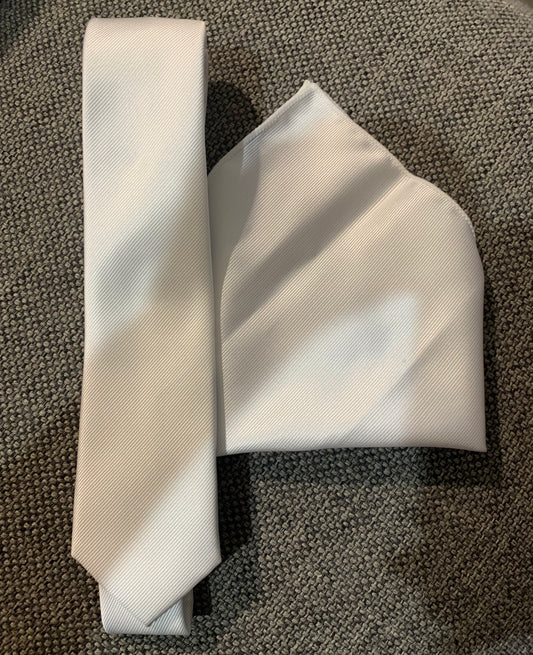 No brand tie and pocket square silver