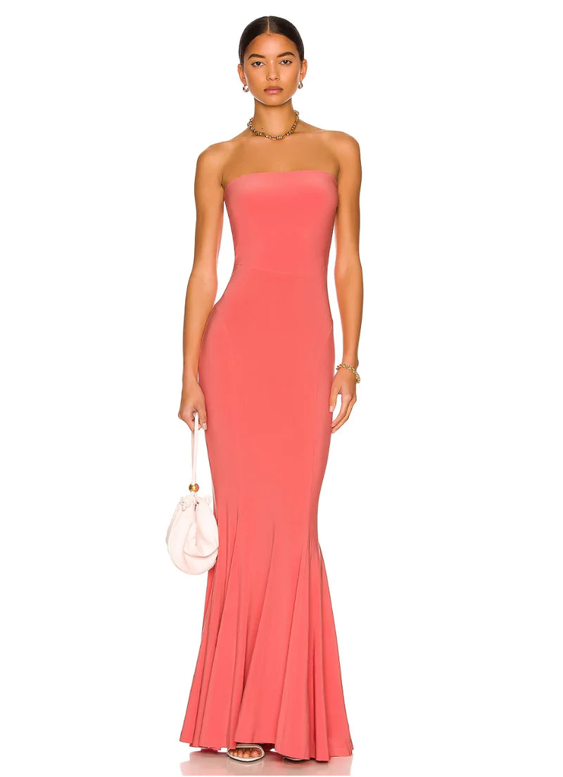 Norma Kamali Strapless Fishtail Gown Coral