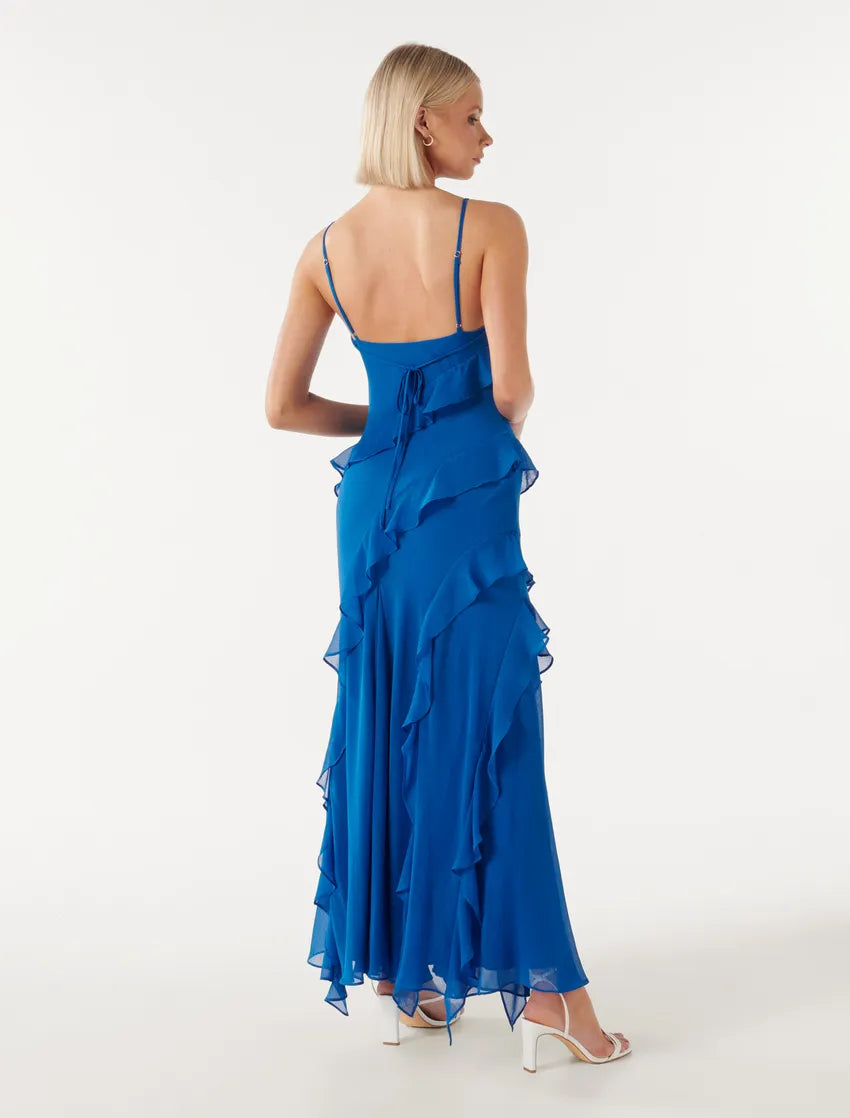 Forever New Poppy Ruffle Blue Hire For A Night Forever New Poppy Ruffle Blue Hire For A Night