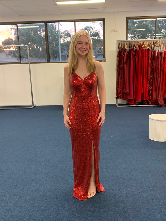 Bariano Hallee Sequin Gown Red