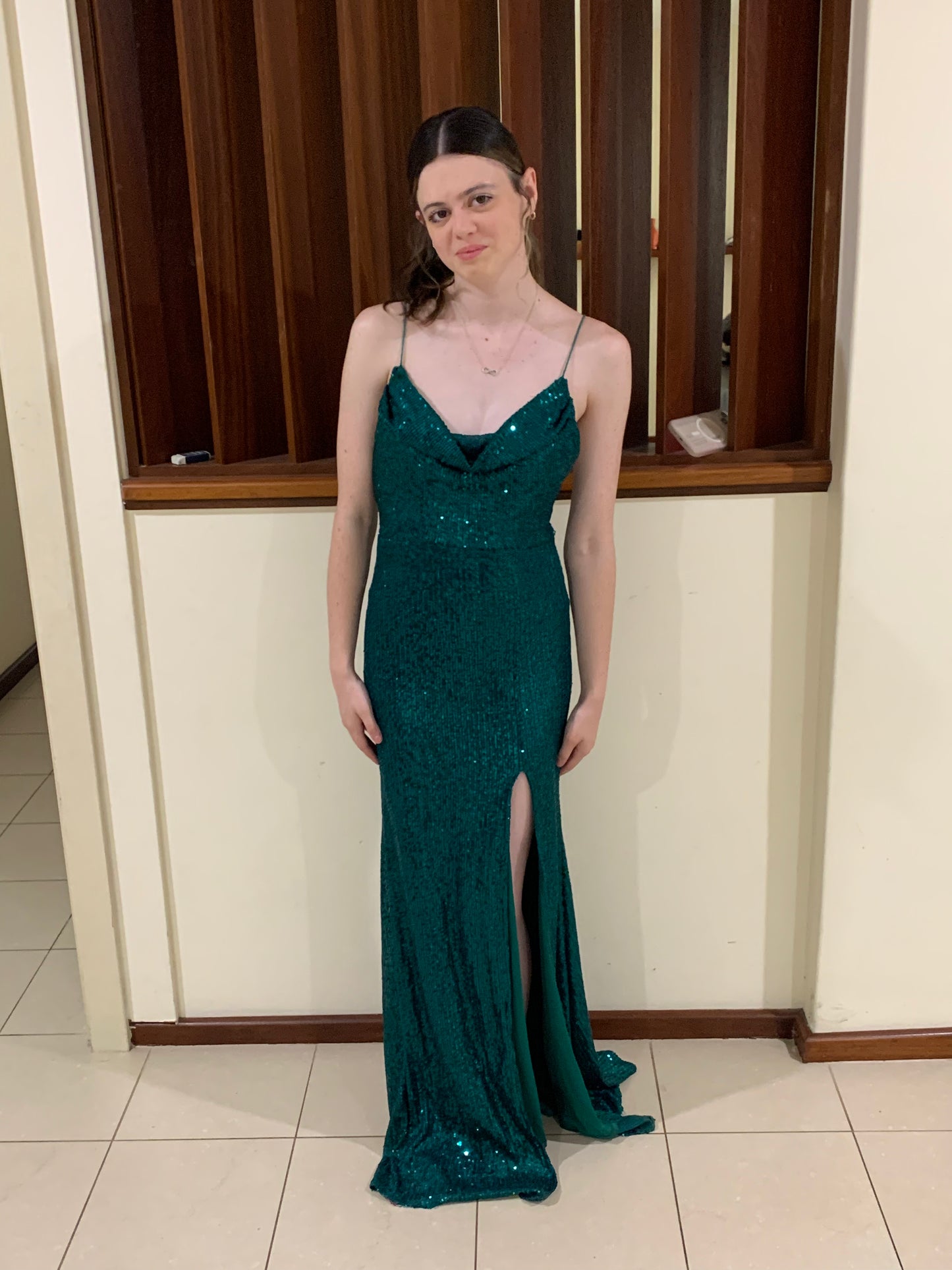 Blossom cowl neck sequin gown