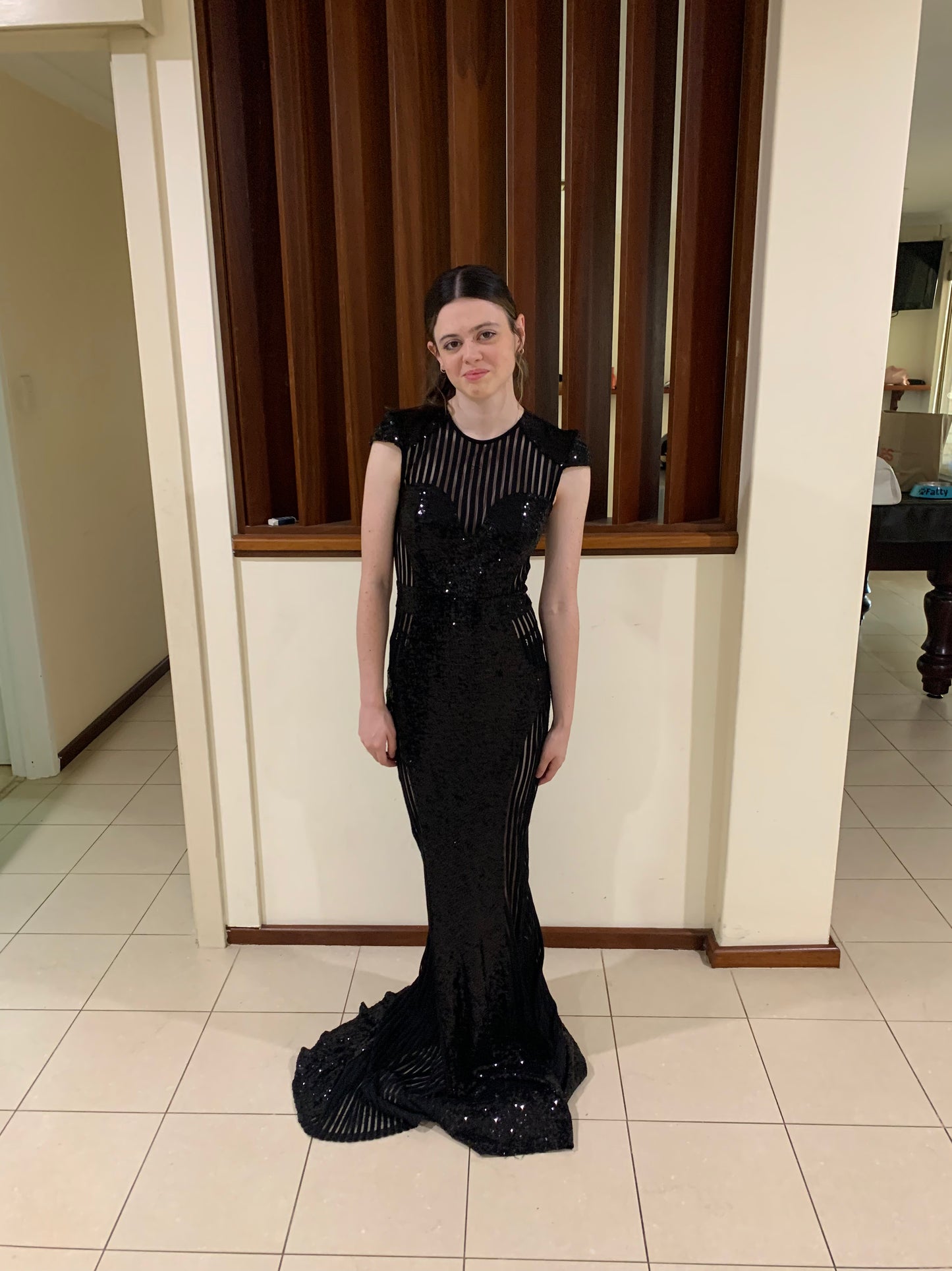 Zhivago black mesh stripe gown