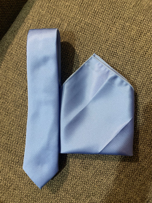 No brand tie and pocket square blue