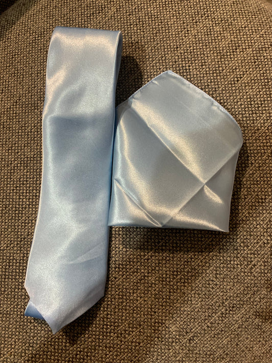 No brand tie and pocket square light blue