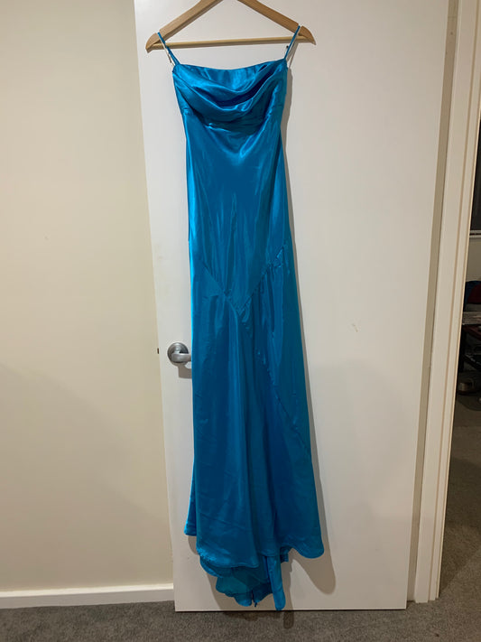 Intangible cowl neck turquoise gown