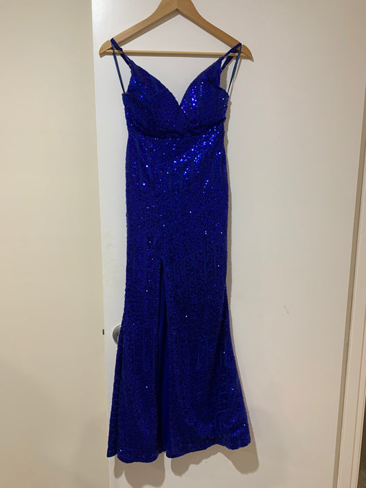 Blue sequin vneck gown