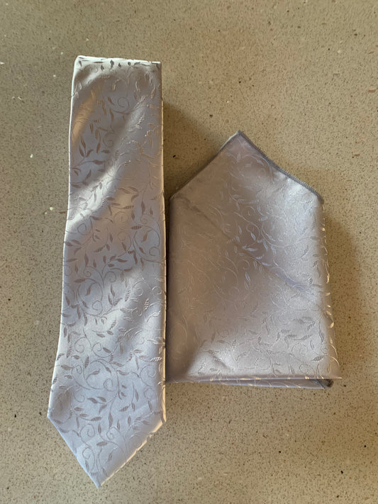 No brand tie and pocket square dark silver