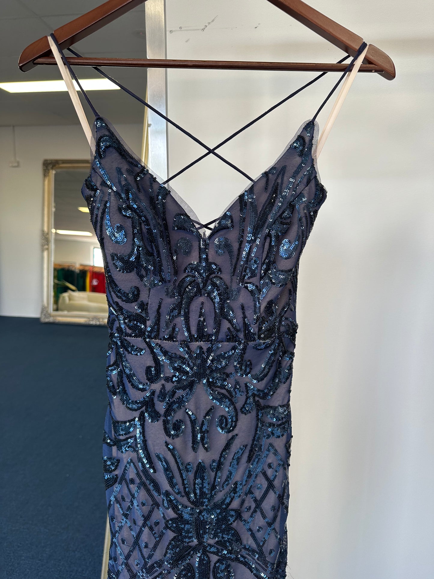 Bariano Sequin Strappy Gown Navy