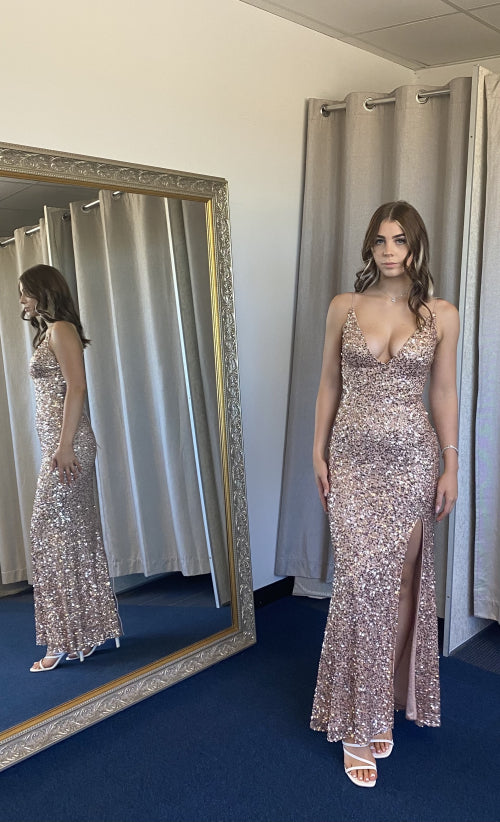 Aleta Sequin Gown Rose Gold