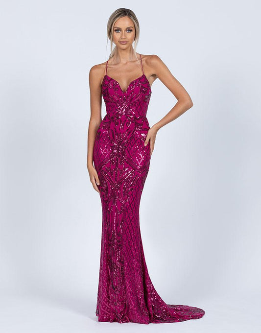 Bariano Ariel Strappy Gown Magenta