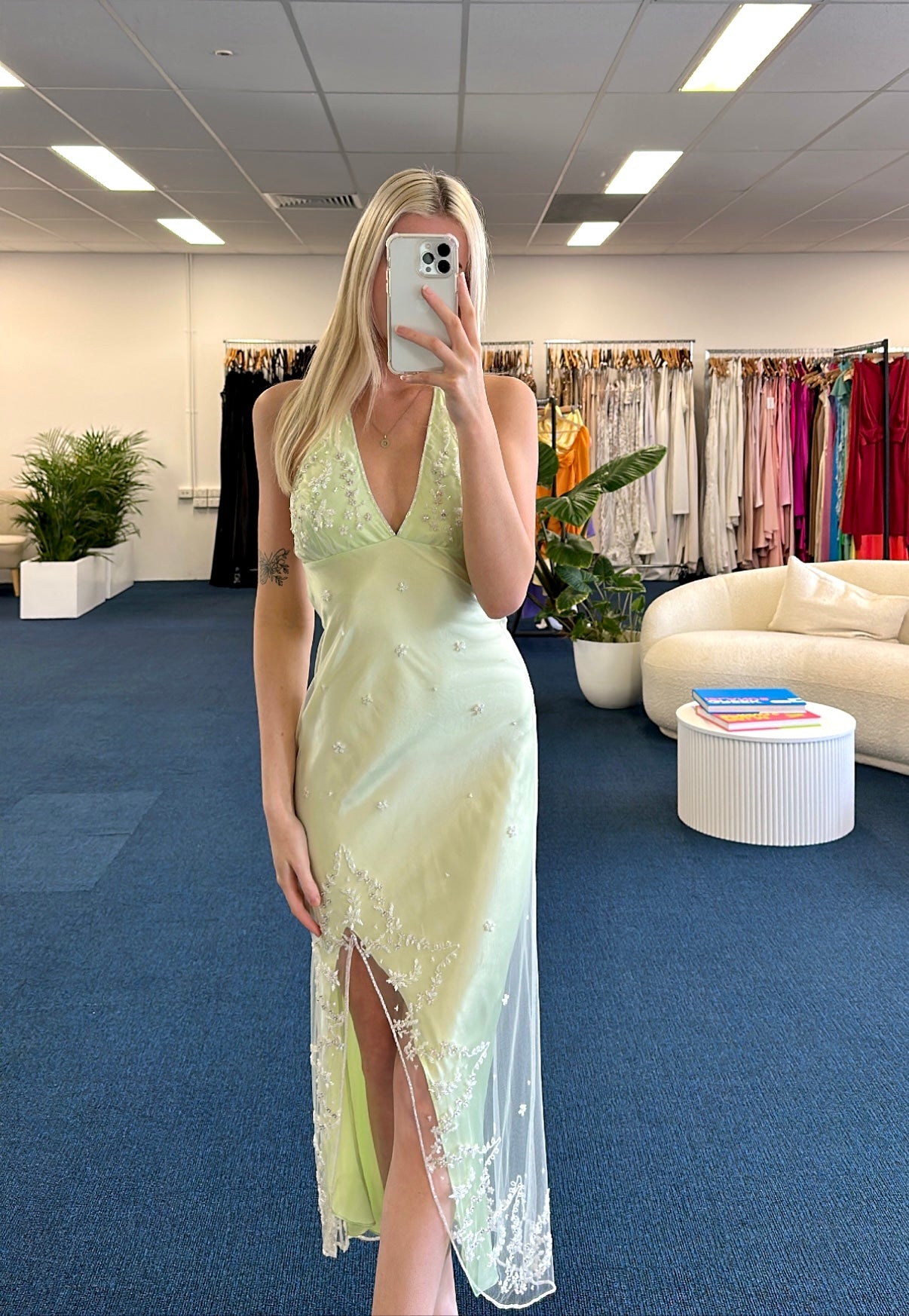 Ruth Tarvydas Slip Dress Lime Green