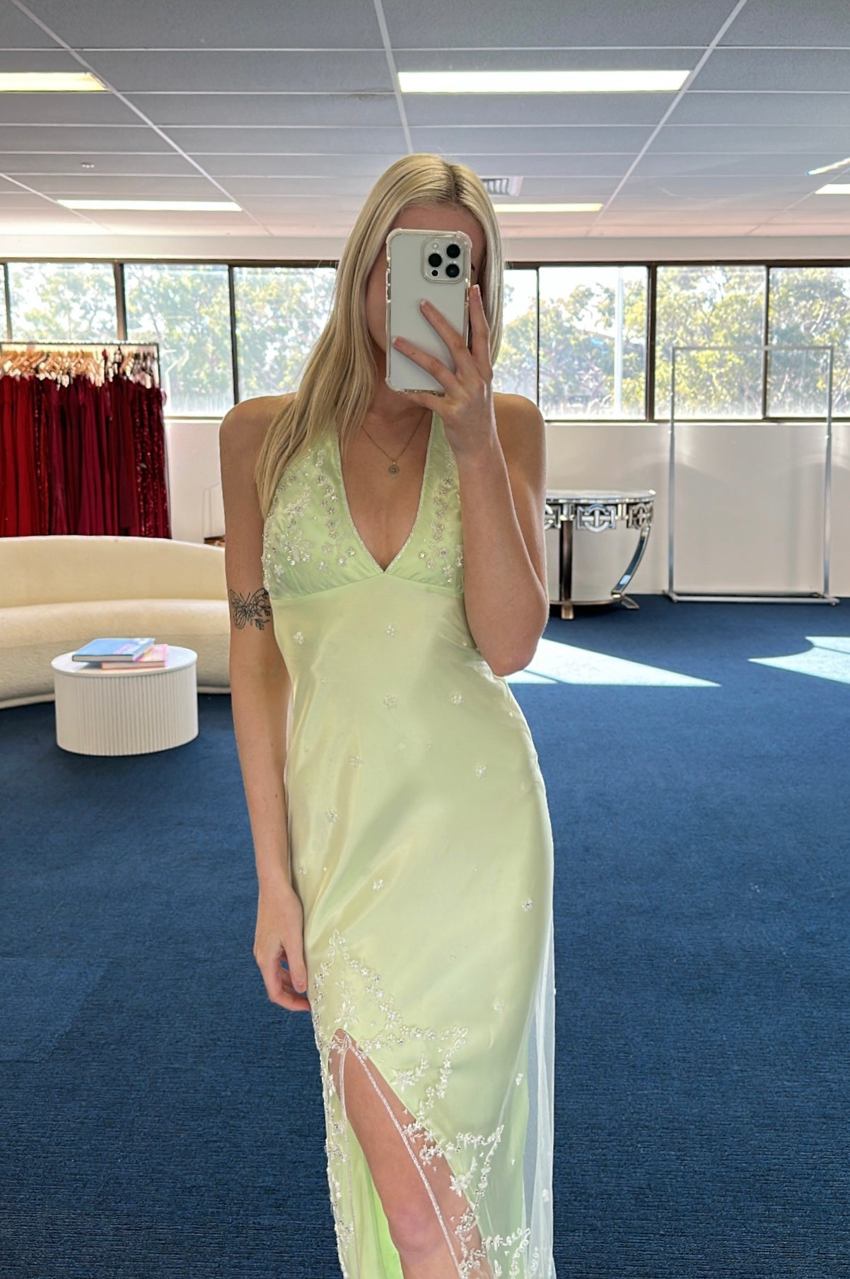 Ruth Tarvydas Slip Dress Lime Green